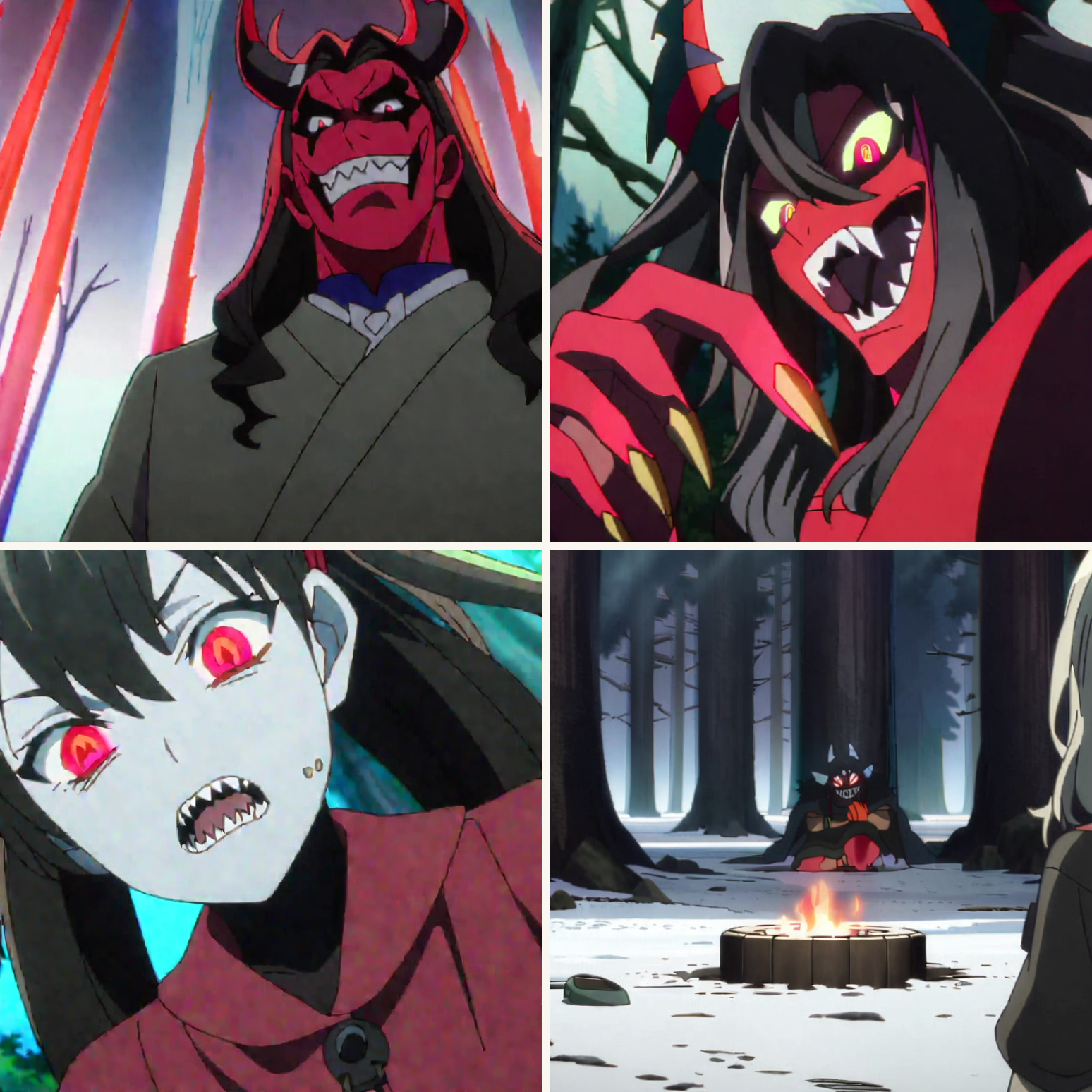 Illustrated folktale panels for Akuma