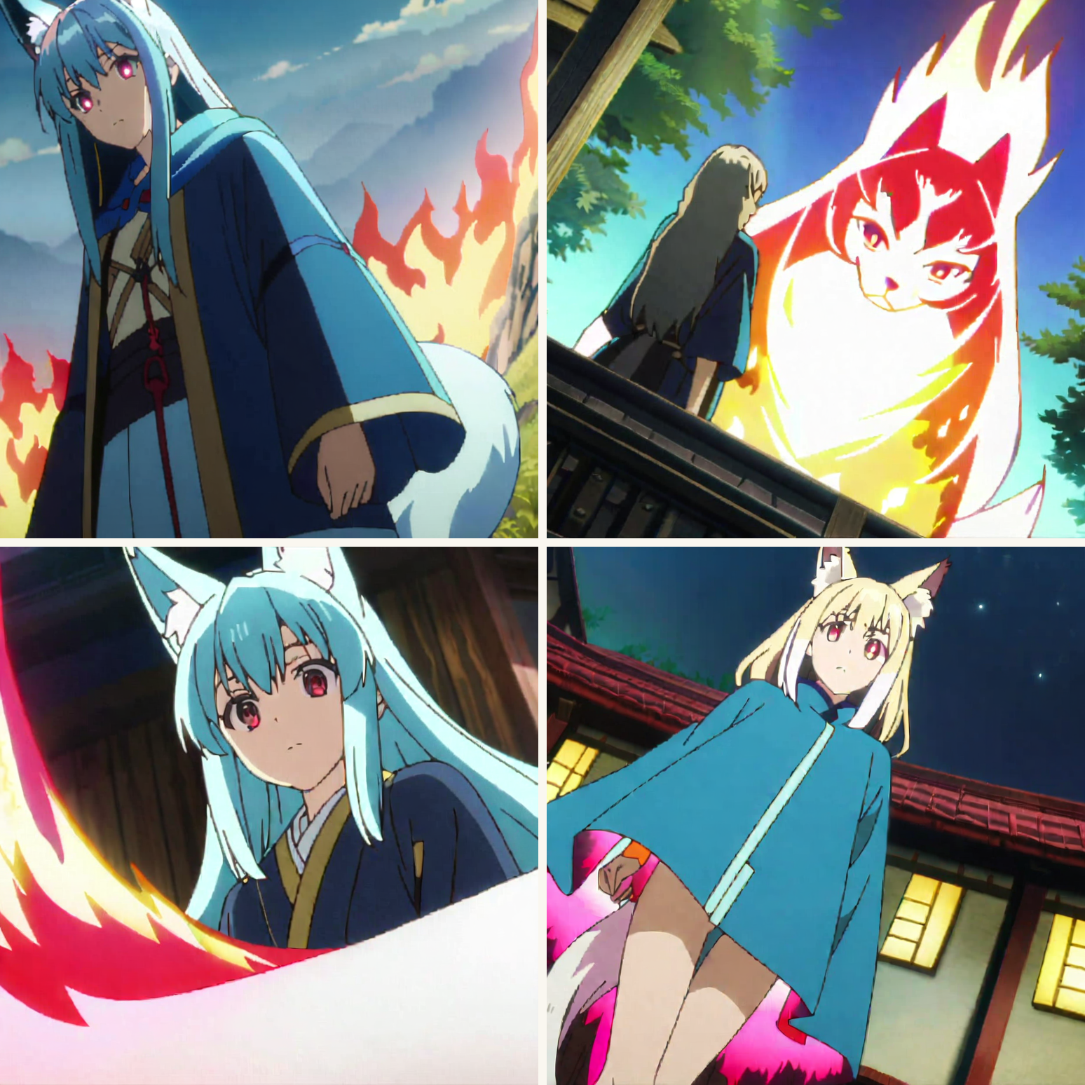 Illustrated folktale panels for Akurojin-no-hi